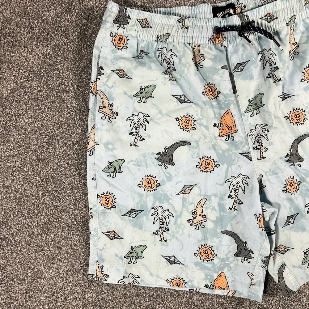 Billabong Boys Swim Trunks Size L 14-16 Blue Graphic Board Shorts Beach Surf